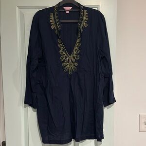 Lilly Pulitzer Navy Tunic with Gold Embroidery